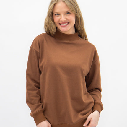 Mock Neck Sweatshirt, Brown