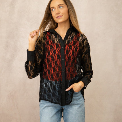 Kathryn Classic Button-Up, Black Lace