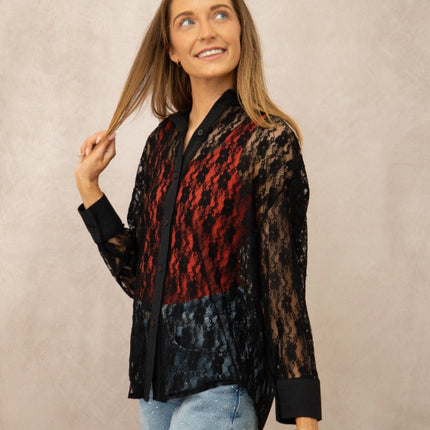 Kathryn Classic Button-Up, Black Lace