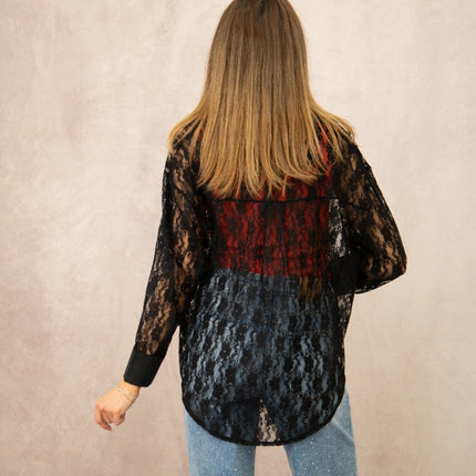 Kathryn Classic Button-Up, Black Lace
