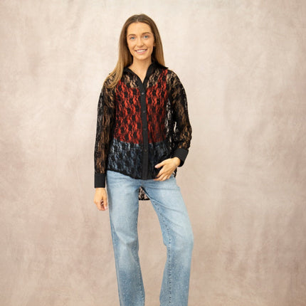 Kathryn Classic Button-Up, Black Lace