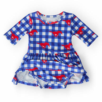 SMU Plaid Mustang 3/4 Sleeve Twirl Bodysuit