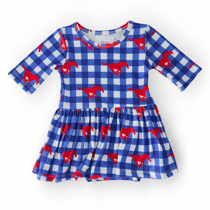 SMU Plaid Mustang 3/4 Sleeve Twirl Bodysuit
