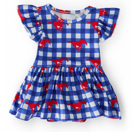 SMU Plaid Mustang S/S Flutter Twirl Bodysuit