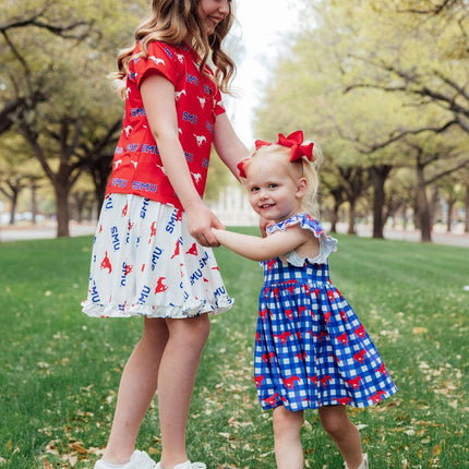 SMU Plaid Mustang Flutter Twirl Dress
