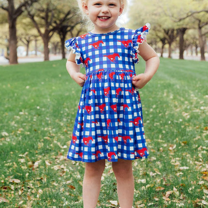 SMU Plaid Mustang Flutter Twirl Dress