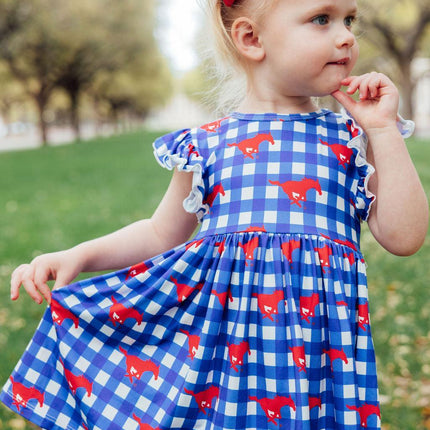SMU Plaid Mustang Flutter Twirl Dress