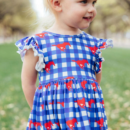 SMU Plaid Mustang Flutter Twirl Dress