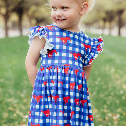SMU Plaid Mustang Flutter Twirl Dress