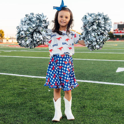 SMU Plaid Mustang Ruffle Twirl Skort