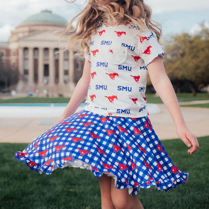 SMU Plaid Mustang Ruffle Twirl Skort