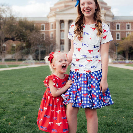 SMU Plaid Mustang Ruffle Twirl Skort