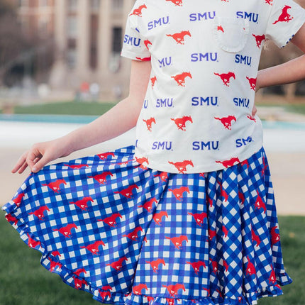 SMU Plaid Mustang Ruffle Twirl Skort