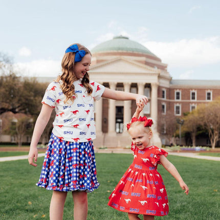 SMU Plaid Mustang Ruffle Twirl Skort