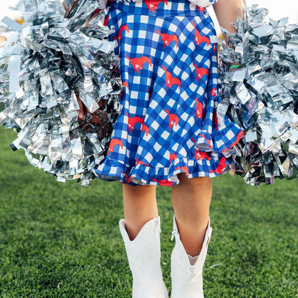 SMU Plaid Mustang Ruffle Twirl Skort