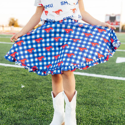 SMU Plaid Mustang Ruffle Twirl Skort
