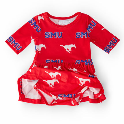 SMU Red Mustang 3/4 Sleeve Twirl Bodysuit