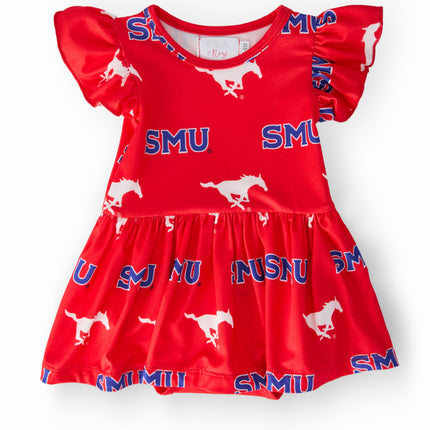 SMU Red Mustang S/S Flutter Twirl Bodysuit