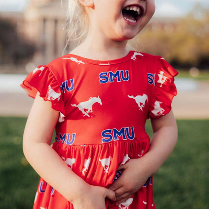 SMU Red Mustang Flutter Twirl Dress