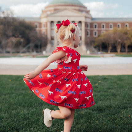 SMU Red Mustang Flutter Twirl Dress