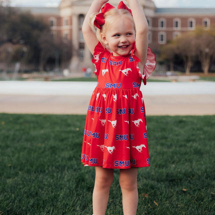 SMU Red Mustang Flutter Twirl Dress