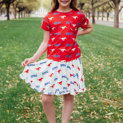 SMU Red Mustang Ruffle Pocket Tee