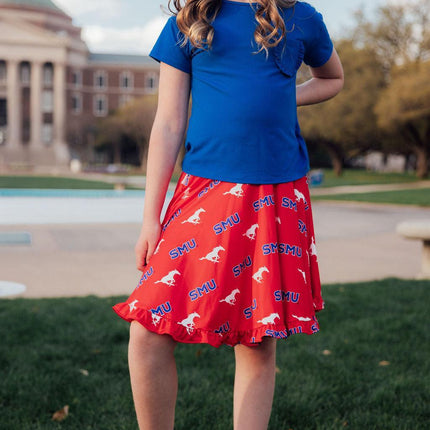 SMU Red Mustang Ruffle Twirl Skort