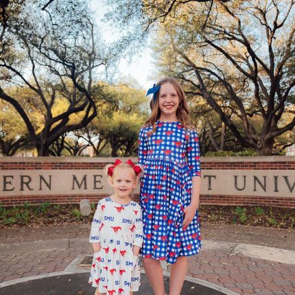 SMU White Mustang 3/4 Sleeve Pocket Twirl Dress