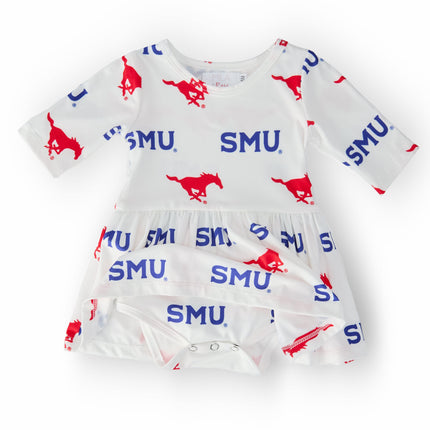 SMU White Mustang 3/4 Sleeve Twirl Bodysuit