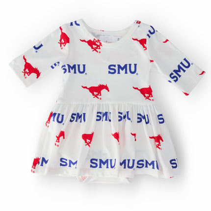 SMU White Mustang 3/4 Sleeve Twirl Bodysuit