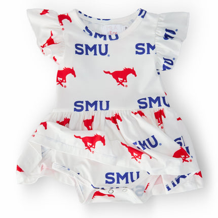 SMU White Mustang S/S Flutter Twirl Bodysuit