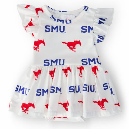 SMU White Mustang S/S Flutter Twirl Bodysuit
