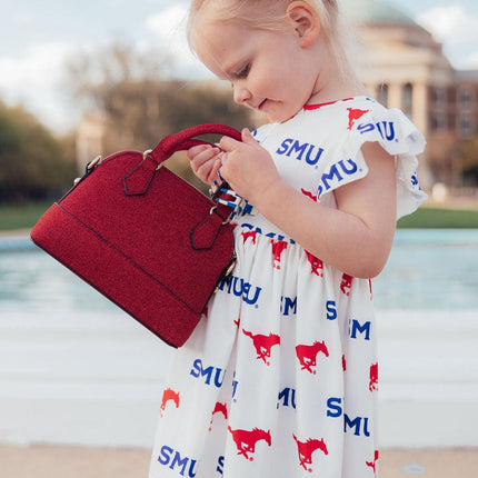 SMU White Mustang Flutter Twirl Dress