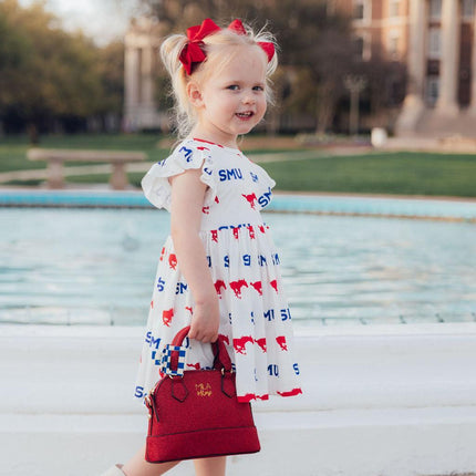 SMU White Mustang Flutter Twirl Dress