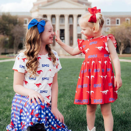 SMU White Mustang Ruffle Pocket Tee