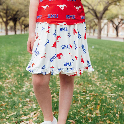 SMU White Mustang Ruffle Twirl Skort