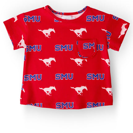SMU Red Mustang Ruffle Pocket Tee