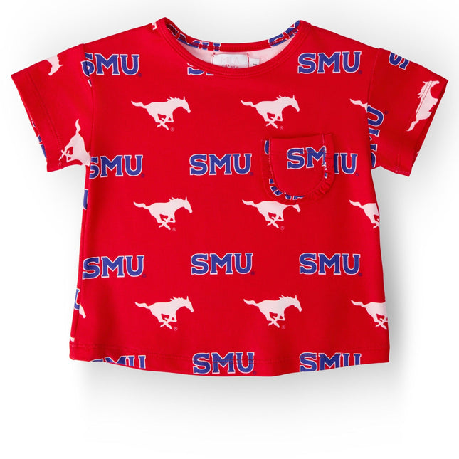 SMU Red Mustang Ruffle Pocket Tee - Dashing Nova