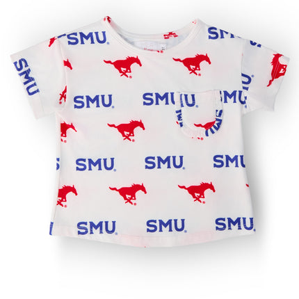 SMU White Mustang Ruffle Pocket Tee