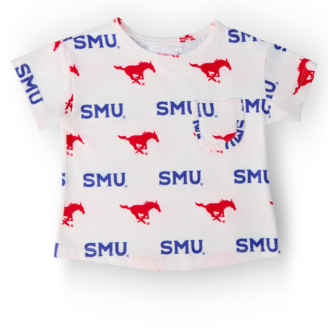 SMU White Mustang Ruffle Pocket Tee - Dashing Nova