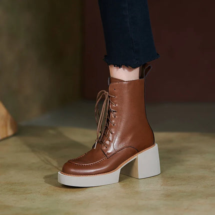 Women's Genuine Leather Platform High Heel Boots
