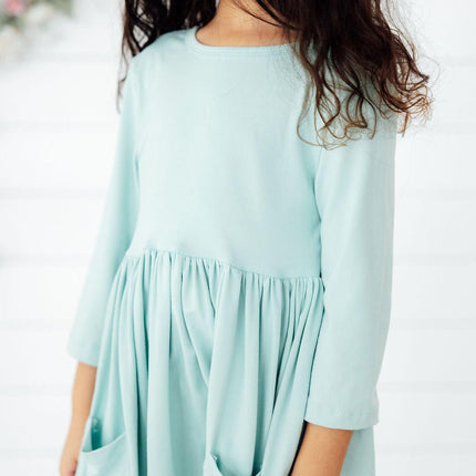 Sage 3/4 Sleeve Pocket Twirl Dress