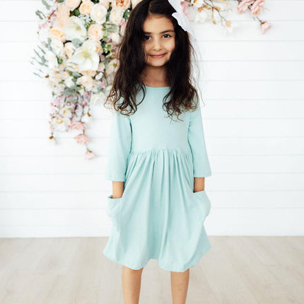 Sage 3/4 Sleeve Pocket Twirl Dress