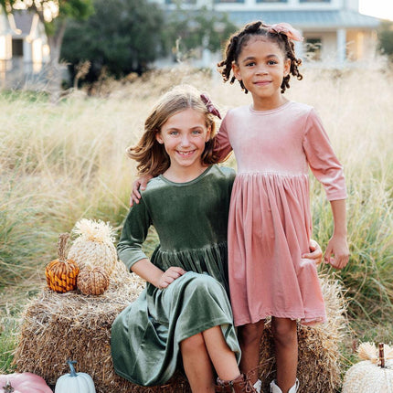 Sage Velvet Twirl Dress