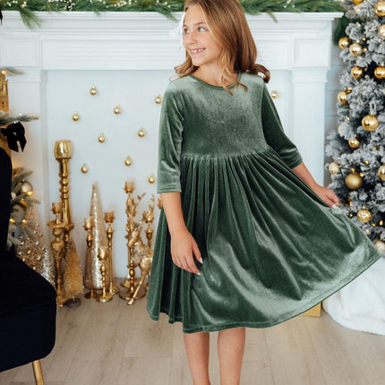 Sage Velvet Twirl Dress