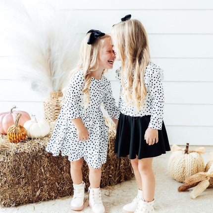 Scattered Dot 3/4 Sleeve Pocket Twirl Dress