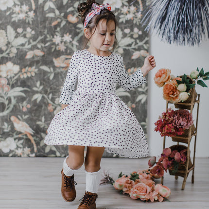 Scattered Dot 3/4 Sleeve Pocket Twirl Dress