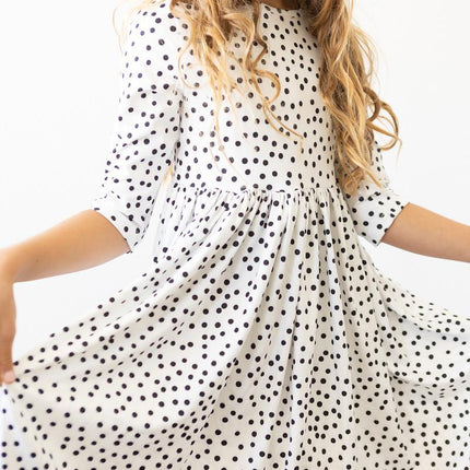 Scattered Dot 3/4 Sleeve Pocket Twirl Dress