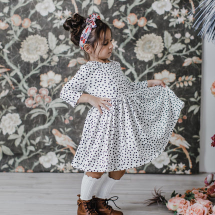 Scattered Dot 3/4 Sleeve Pocket Twirl Dress