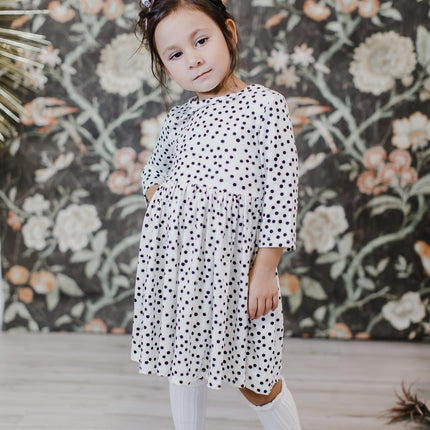 Scattered Dot 3/4 Sleeve Pocket Twirl Dress